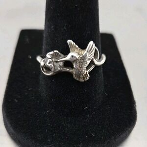 Retired Silpada Sterling Silver Hummingbird & Flower Ring .925 Size 8.5